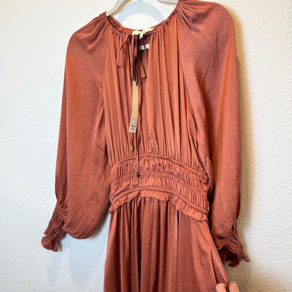 Anthropologie PINCH Burnt Orange‎ Rustic Cottagecore long sleeve Dress S pockets